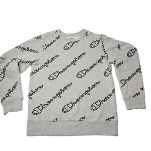 Champion Youth Boys Sweatshirt Long Sleeve Crew Neck All Over Print Logo